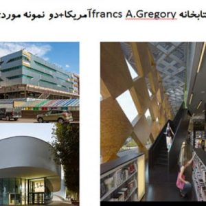 در این فایل سه نمونه کتابخانه با عنوان های   کتابخانه francs A.Gregoryآمریکا + کتابخانه دیجیتال در تیونویل فرانسه ؛کتابخانه استنلی میلنر  در قالب پاورپوینت و دارای 50  اسلاید قابل ویرایش مورد بررسی قرار گرفته است. این فایل مناسب رشته معماری تهیه شده است . این فایل به گونه ای تنظیم شده ؛ که  می توان قالب آن را به دلخواه تغییر داد.