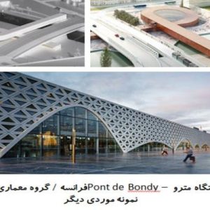 در این فایل دو نمونه  ایستگاه قطار با عنوان های  ایستگاه مترو Pont de Bondy  فرانسه اثر گروه معماری BIG+ ایستگاه مترو مراکش در قالب پاورپوینت و دارای 23 اسلاید قابل ویرایش می باشد. این فایل مناسب رشته معماری تهیه شده است . این فایل به گونه ای تنظیم شده ؛ که  می توان قالب آن را به دلخواه تغییر داد.